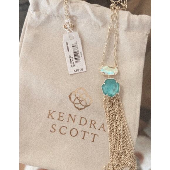Kendra Scott Tae 14k Dichroic Glass Long Pendant Tassel Necklace NWT - Picture 1 of 4
